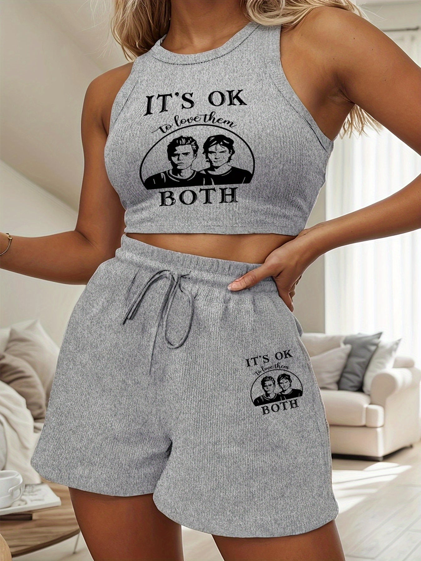 Women’s Casual Sleeveless Crop Top & High-Waisted Shorts Set