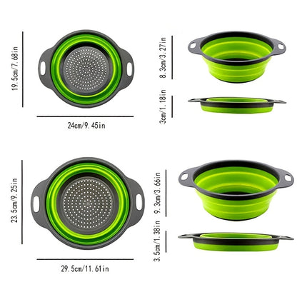1/2 Set Round Silicone Kitchen Drain Basket Set Collapsible Funnel - 1 Large, 1 Small, Very Suitable for Draining Pasta, Vegetables and Fruits
