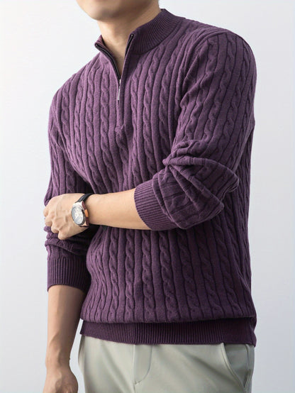 New Men'S Christmas Gift: a Thick, Warm, And Cold-Resistant Knitted Sweater with a Cable-Knit Design And a Zippered Collar, Suitable for Both Layering And Wearing Alone, Perfect for Casual And Versatile Outfits