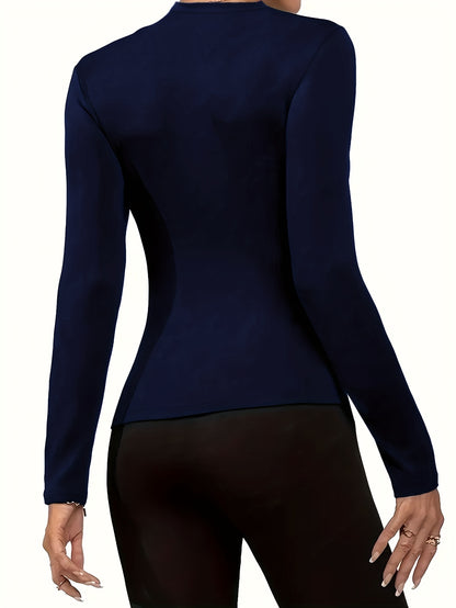 Women'S V-Neck Long Sleeve Top - Elegant Maroon Blouse with Fire Design, Stretchy Fabric for Fall/Winter, Office, Party, Everyday Outfits - Women'S Fashion Clothing, Ladies Tops And Blouses, Party Attire, Office Wear, Stylish