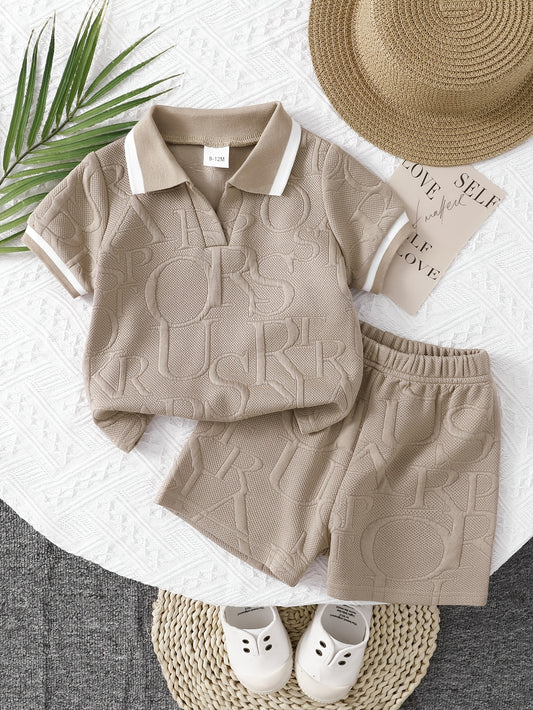 Baby Boy Lapel Shirt & Khaki Shorts Set Summer Casual Knit - ayq