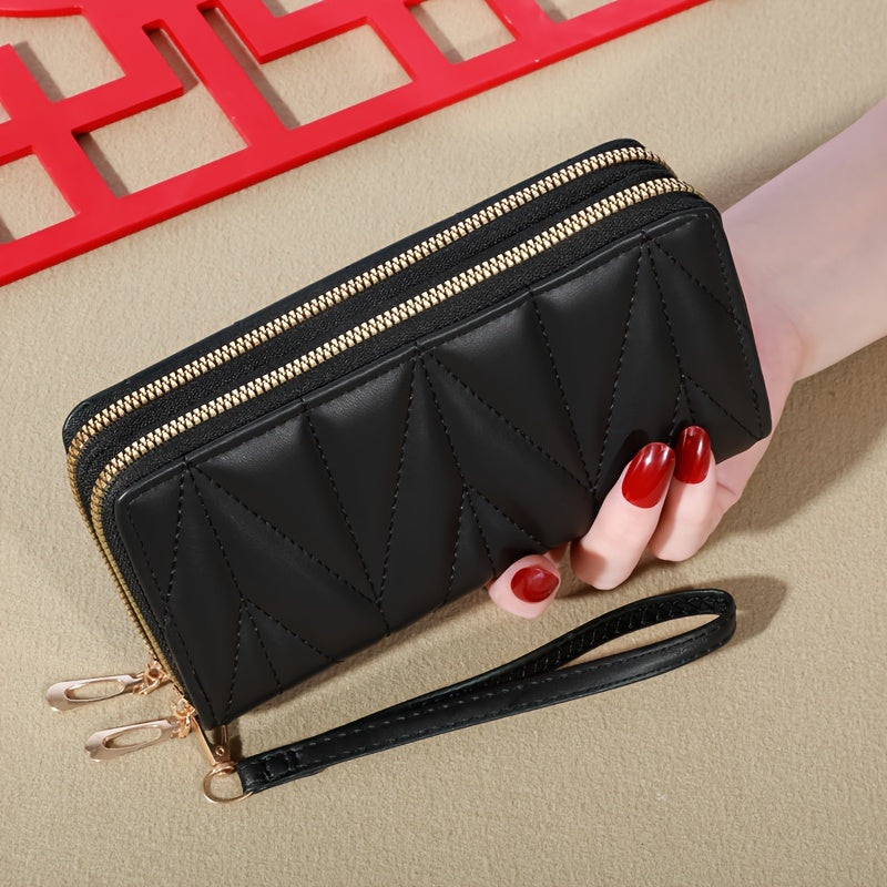 Women'S Stylish Long Wallet with Double Zippers - Casual Style, Card Holder And Coin Purse.