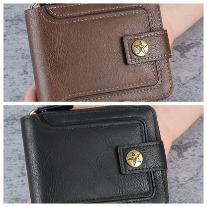 Personalized Retro Men's Zipper Wallet with Golden-Tone Chain & Custom Initials - Faux Leather Business Wallet with Multiple Compartments, Coin Pocket & Secure Closure - Ideal Gift for Men (Black/Brown) - Hand Washable & Dura