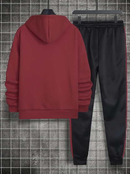 Classic Men's Athletic 2Pcs Tracksuit Set Casual Full-Zip Sweatsuits Long Sleeve Hoodie And Jogging Pants Set For Gym Workout Running
