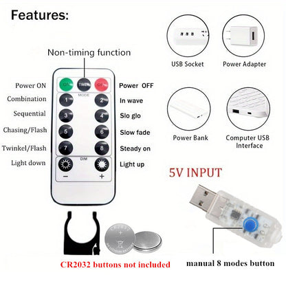 200LED Curtain Lights Christmas Decoration String Lights, 3M*2m 8 Modes String Lights with Remote, USB Powered Fairy Lights, Wedding, Halloween, Thanksgiving, Christmas, Party, Valentine's, Holiday Lighting Decor (Remote With