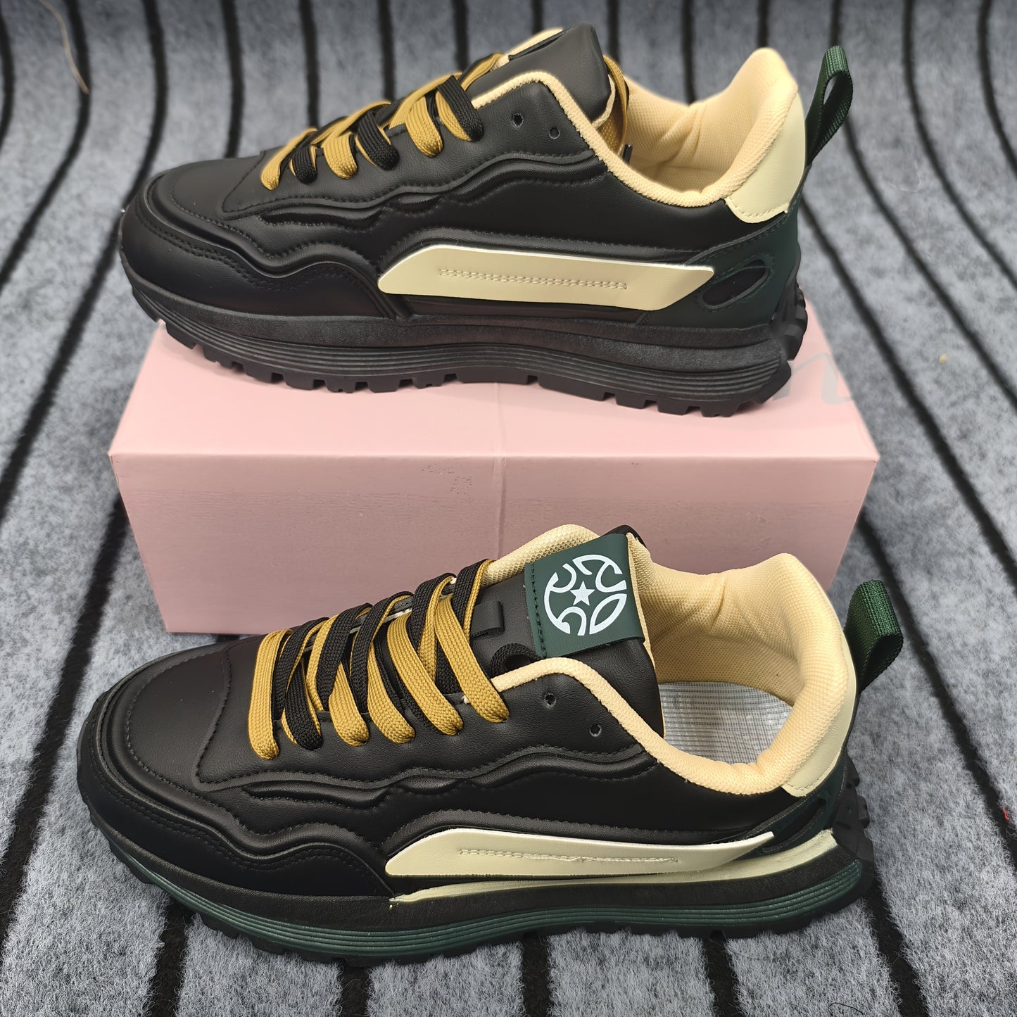 Men's Breathable Casual Sneakers - Trendy Low-Top Lace-Up Sneakers with Soft Rubber Sole, White  Black Design for Spring/Summer, Perfect for Running and Casual Attire, Versatile Running Footwear   Sporty Aesthetic Shoes   Co