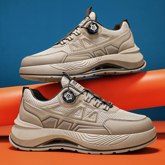 Men's 2025 New Casual Athletic Running Shoes - Thick-Sole Hiking  Basketball Sneakers with Breathable PU/Fabric Upper, Durable PVC Outsole, Beige/Black Colorway for Outdoor, Streetwear  Everyday Comfort, Round Toe Design