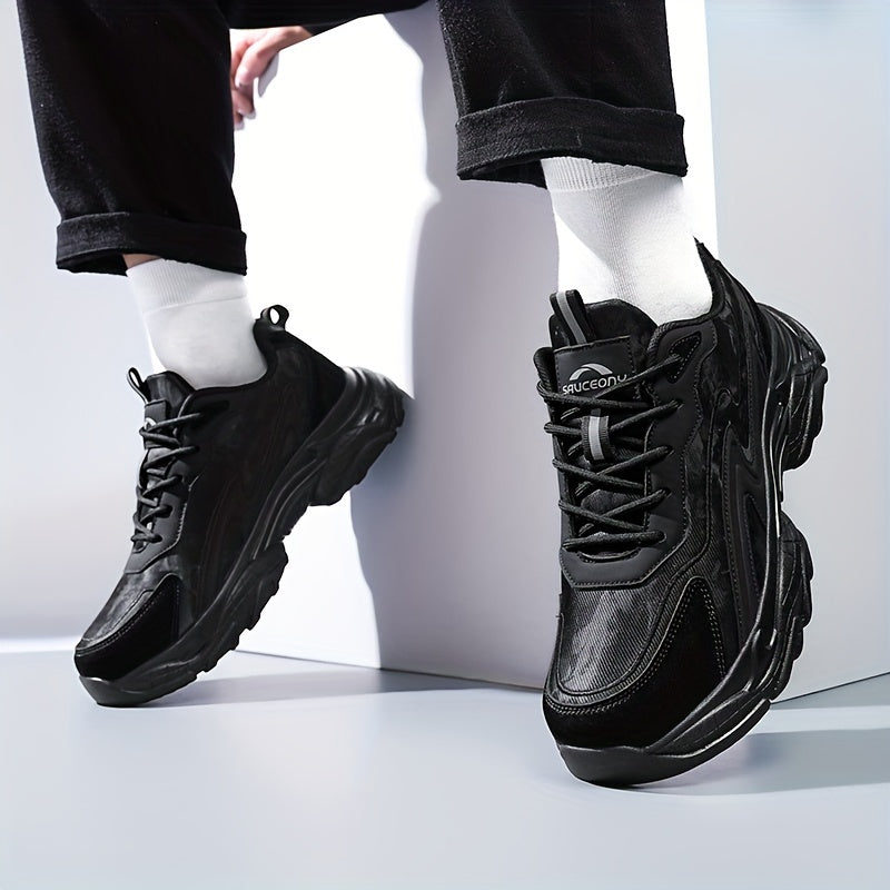 Men's Casual Athletic Sneakers - Lightweight, Breathable Running Shoes with Soft PU Sole for Outdoor Activities, Lace-Up Closure, Striped/Plaid Design, Casual Running Shoes | Sporty Midtop Sneakers | Pu Upper Sneakers - ayq