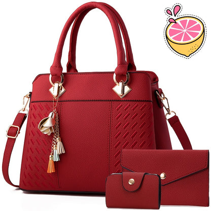 Women's Quilted PU Leather Shoulder and Crossbody Bag Set