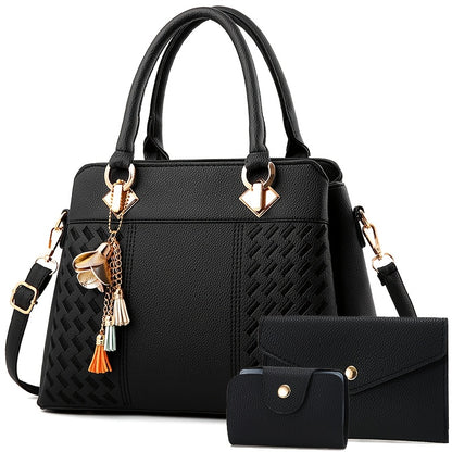 Women's Quilted PU Leather Shoulder and Crossbody Bag Set