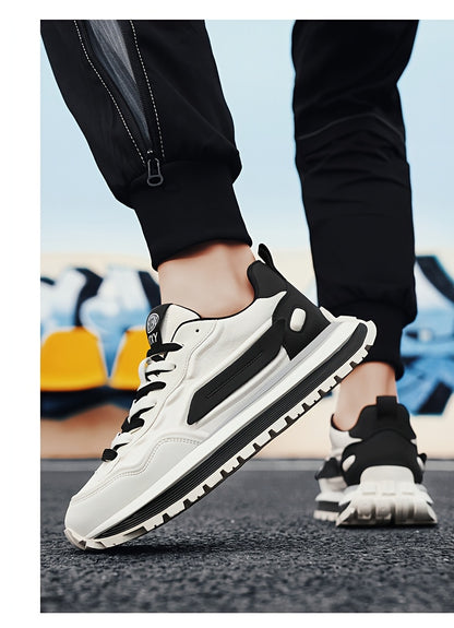 Men's Breathable Casual Sneakers - Trendy Low-Top Lace-Up Sneakers with Soft Rubber Sole, White  Black Design for Spring/Summer, Perfect for Running and Casual Attire, Versatile Running Footwear   Sporty Aesthetic Shoes   Co