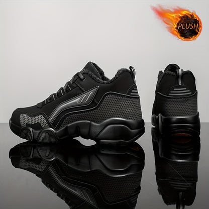 HIDEDUGO 's Heavy-Duty Winter Boots-like Sneakers - Warm Mid-Top Traction Tires, All-Terrain TPR Sole, Lace-Up Outdoor Shoes for Ice & Snow, Large Size Available (Black/White) - Cold Weather Casual & Sports