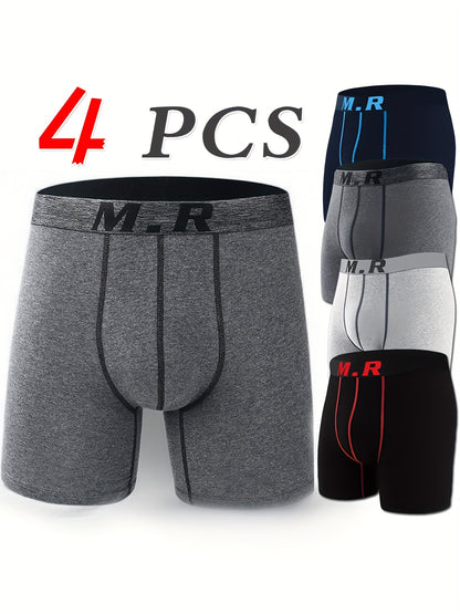 Men's Cotton Sports Boxer Briefs 4-Pack Breathable Comfort