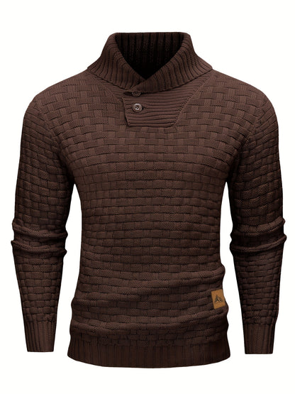 Men's Casual Waffle Pattern High Stretch Sweater, Chic Mature Pullover Sweater For Fall Winter