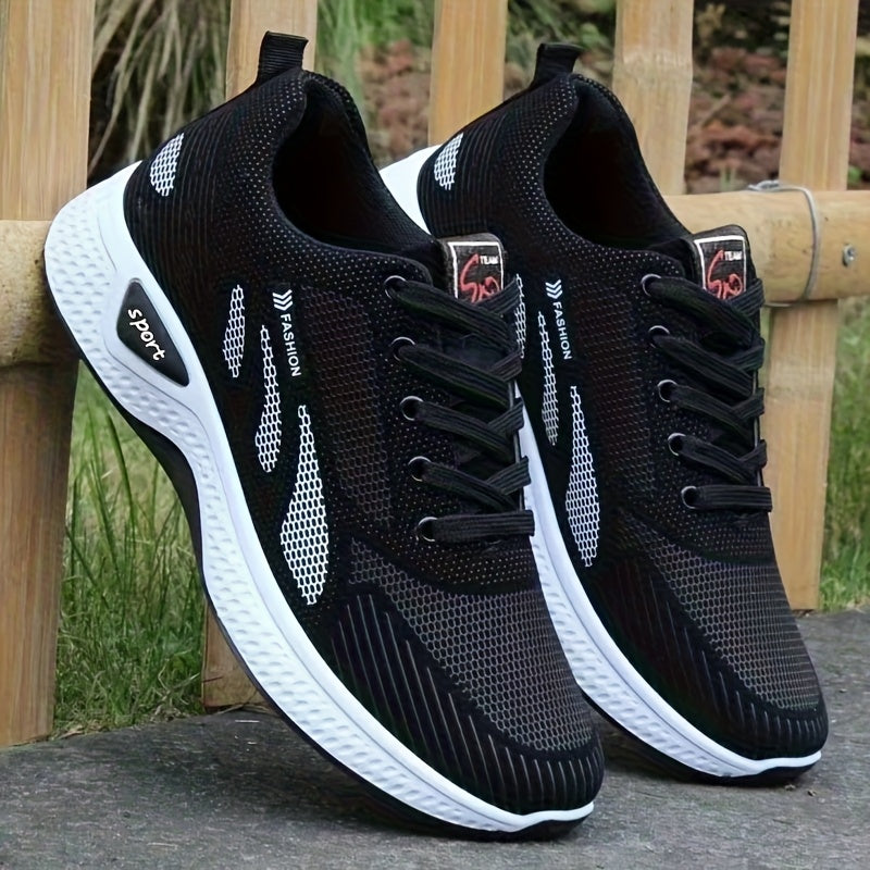 A Pair of Men's Casual Lace-up Sneakers - Suitable for All Seasons, Color-block Design in Black and Red, Low-top Running Shoes | Casual Slip-ons | Non-slip Sole Shoes - ayq