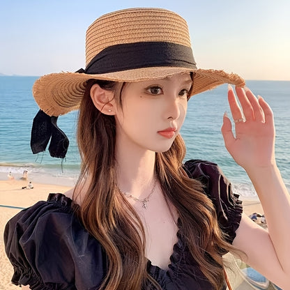 Women's Linen Bucket Hat with Ribbon Bow, Breathable Summer Sun Hat