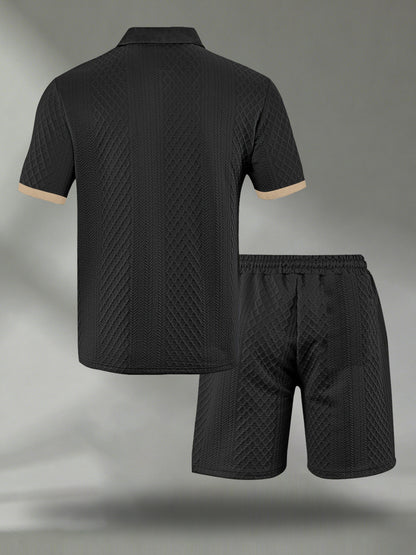 Men's Summer Casual Polo Shirt & Shorts Set with Geometric Print
