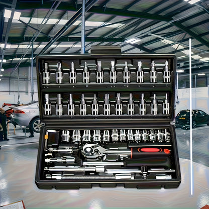 46/216pcs Dual-Use Automotive Repair Tool Set | Universally Applicable for Home and Outdoor, Steel Construction, 1/2*1/4*3/8" Drive Depths, Standard Sockets, Professional Racing-Grade Quick-Change
