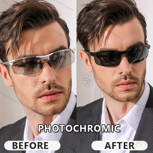 Men's Rimless Photochromic Polarized Magnesium Sunglasses
