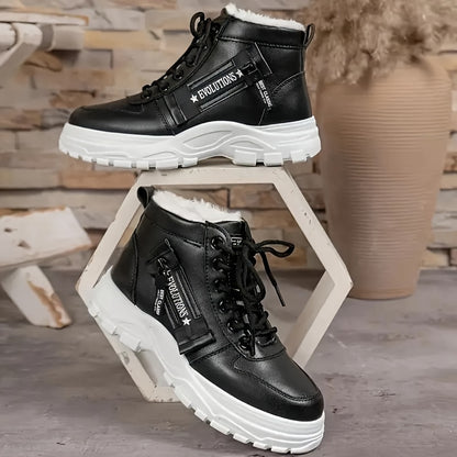 Women's Platform Ankle Boots, Trendy Plush Lined High Top Sneakers, Winter Warm Boots