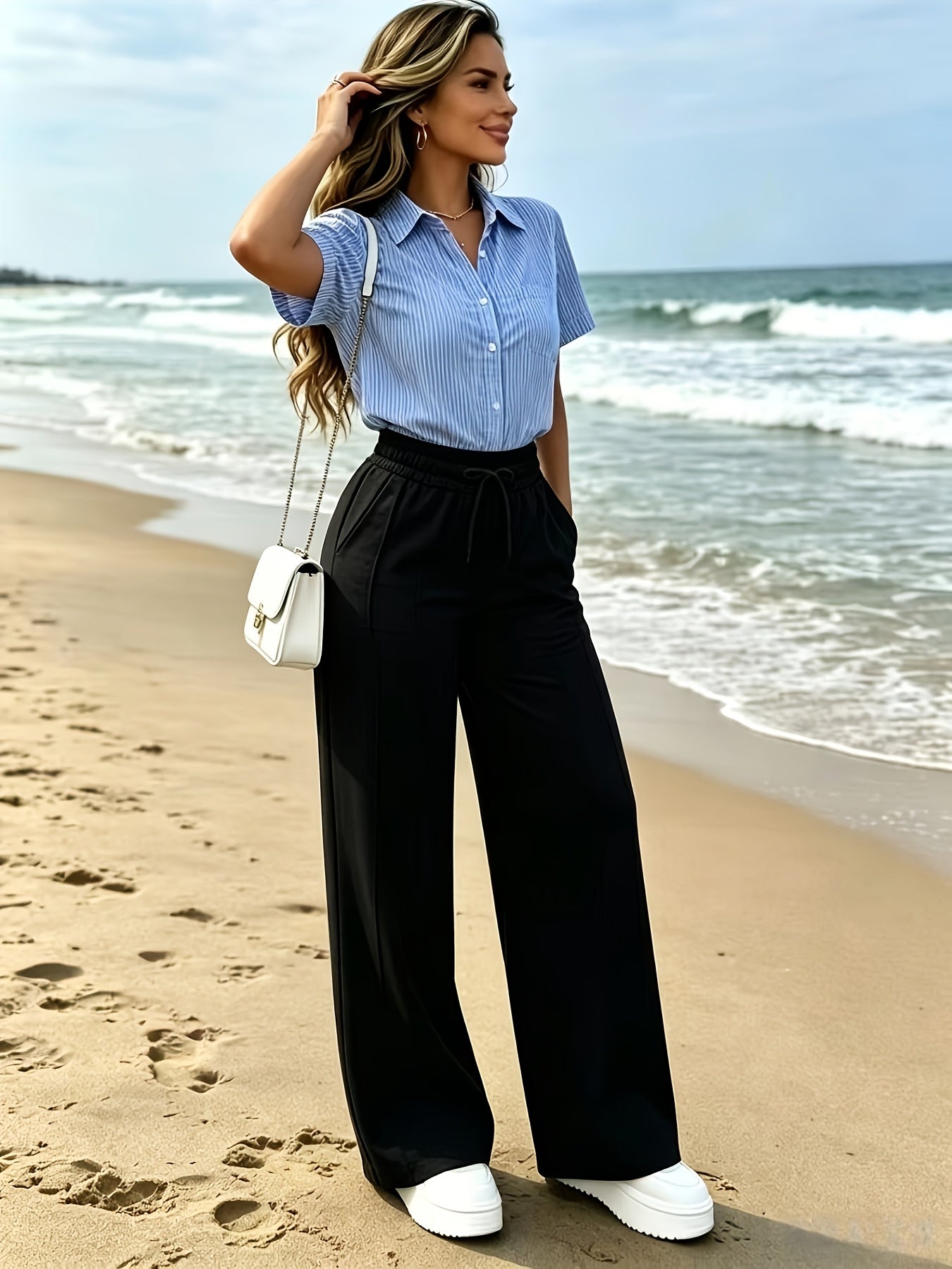 Women's High-Waist Wide-Leg Trousers – Comfortable Straight-Leg Pants