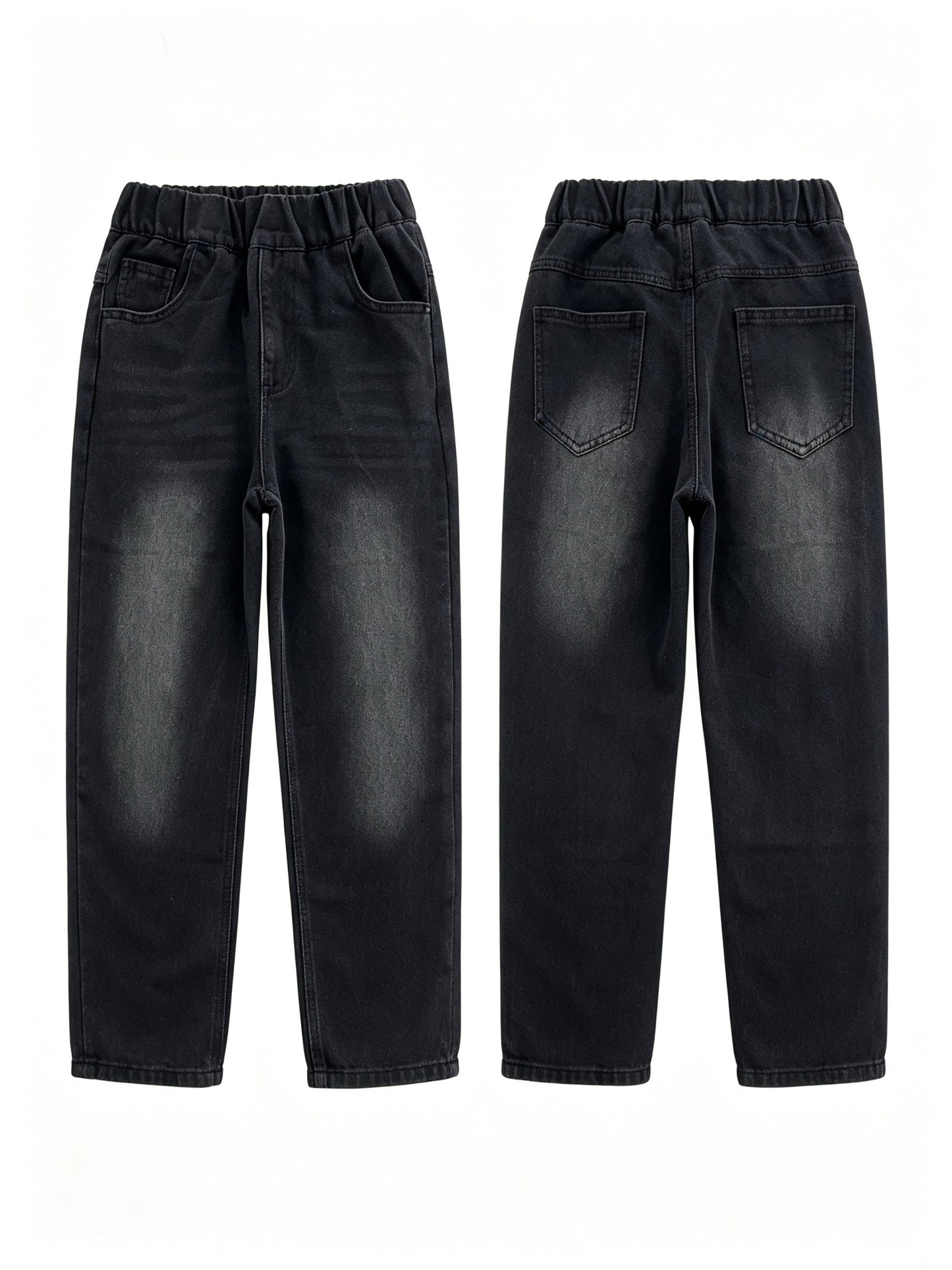 Boys' Casual Black Straight-Leg Jeans with Elastic Waist