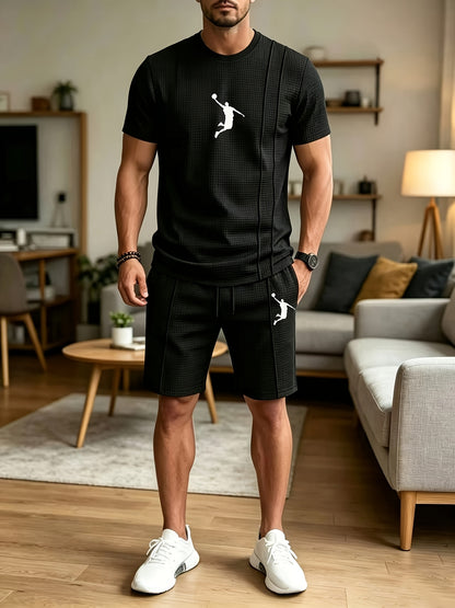 Men's Summer Casual Athletic Crew Neck T-Shirt & Shorts Set