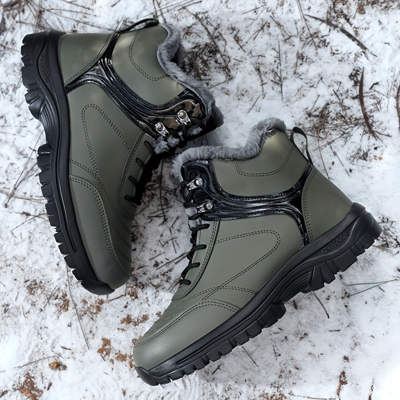 Men'S High-Top Snow Boots for Winter, Featuring Thickened Fleece for Warmth, Designed for Outdoor Activities with Slip-Resistant And Wear-Resistant Properties.