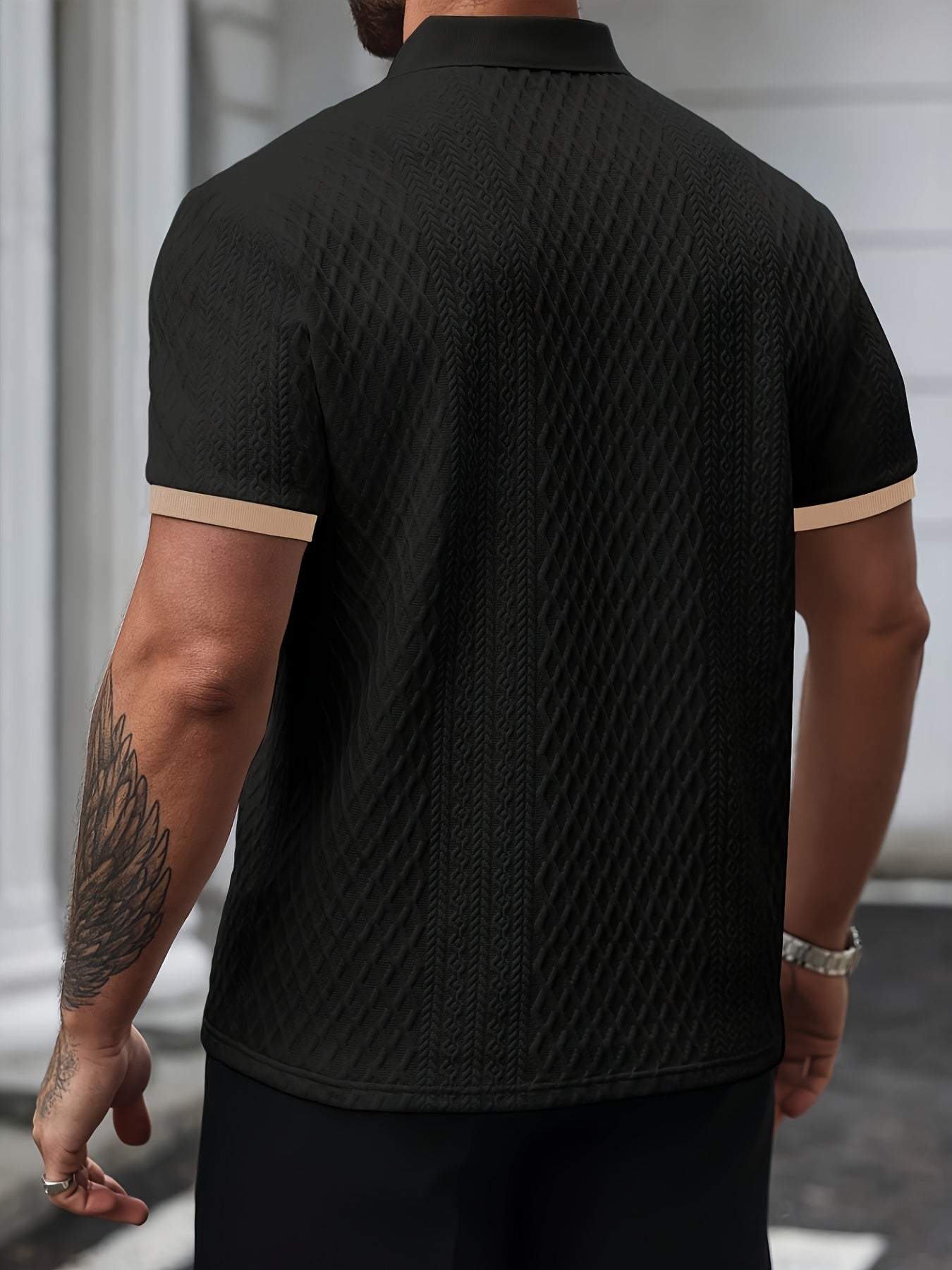 Men's Color-Blocked Argyle Polo Shirt with Collar for Summer