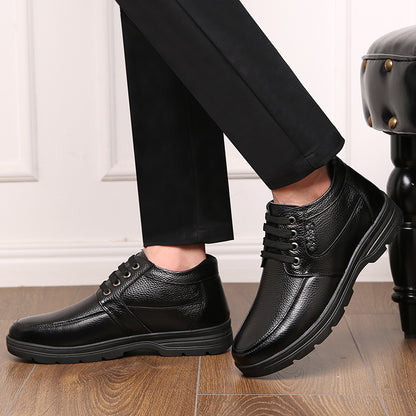 Men'S Winter Warm Shoes - Genuine Leather-like Upper, Plush Lining & Non-Slip Rubber Sole - All-Season Business & Casual Shoes with Lace-Up Closure - Formal & Everyday, Winter Footwear For Men, Winter Boots, Classic Laceup De