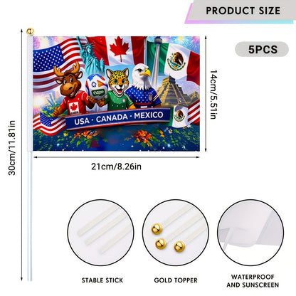 2026 World Cup Fan Handheld Flag with USA, Canada & Mexico Mascots