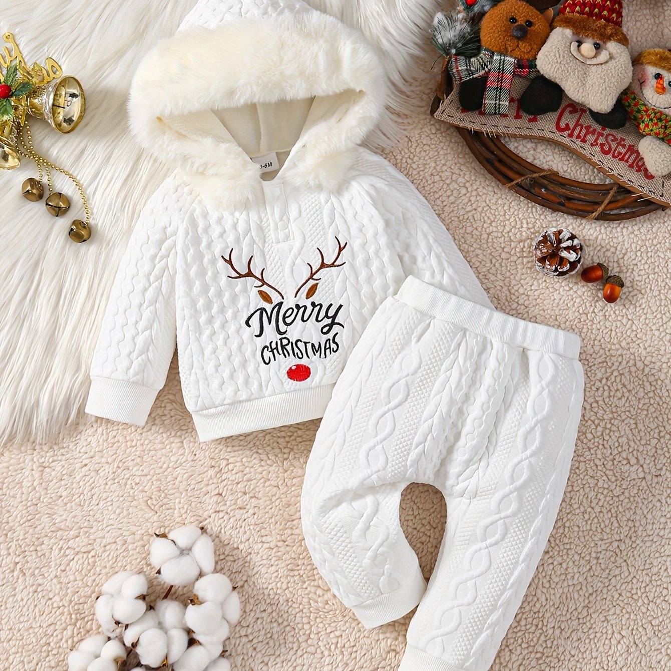 Cozy Boys' Christmas Hoodie & Pants Set with Antler Embroidery - Warm Fleece-Lined, Long Sleeve Outfit for Fall/Winter, Perfect for Outdoor