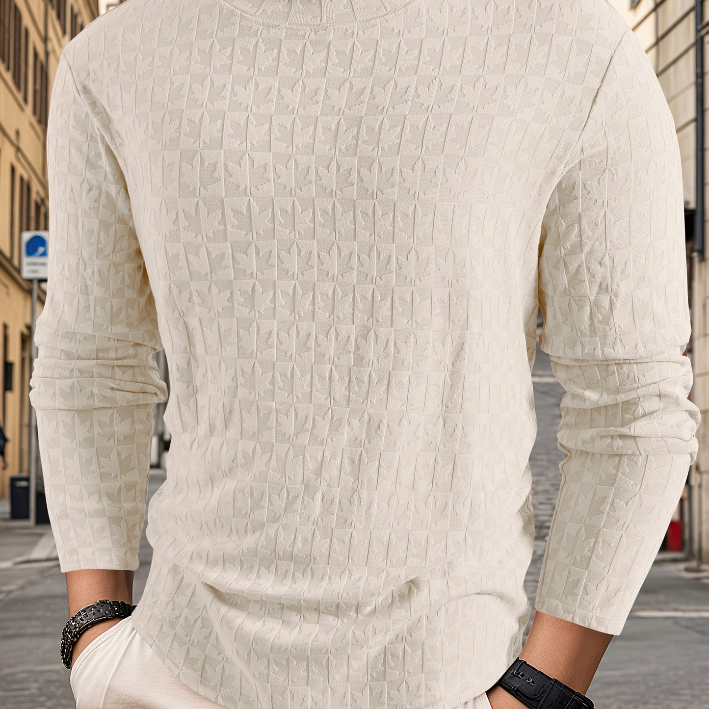 Men'S Long-Sleeve T-Shirt with a Half-High Collar, Casual Jacquard Base Layer for Outerwear, Stylish And High-Quality Top for Autumn And Winter