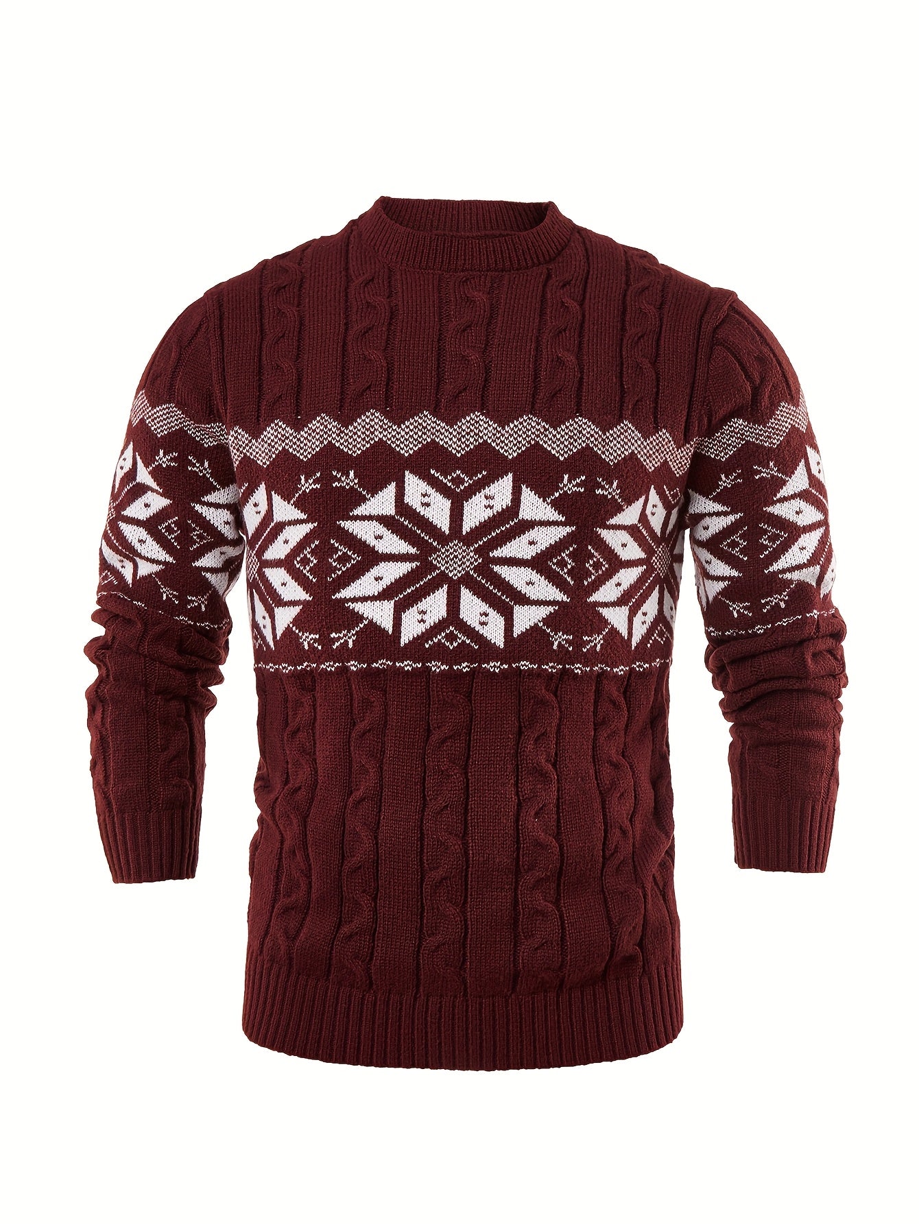 Men's Slim-Fit Cable Knit Sweater - Winter Warm Pullover with Geometric Corduroy Clasp (Adjustable Rope), Round Neck Long Sleeve Casual Sweating for Fall/Winter Layering - Hand Washable Knitwear for Smart-Casual Outfits (Not
