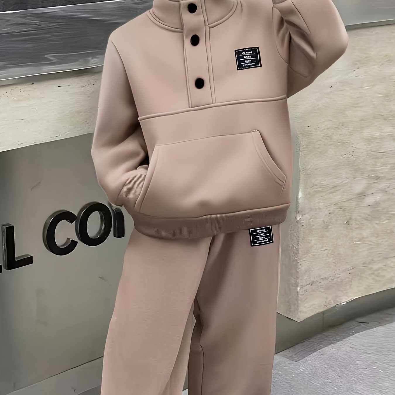 Boys' Cozy Fleece-Lined Hoodie & Sweatpants Set - Olive Green Casual Winter Outfit with Pockets, Thick Warmth for Fall & Winter, Regular Fit, Casual Attire, for Outdoor