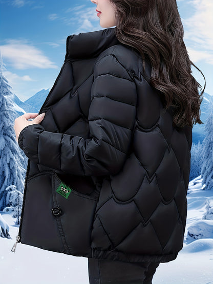 Women'S Elegant Winter Coat - Thick Warm Long Sleeve Jacket with Full-Zip Front, H-Line Silhouette, Non-Stretch Fabric for Cold Weather, Office, Party, Everyday - Asian-inspired Outerwear, Winter Coats, Office Wear, Stylish O