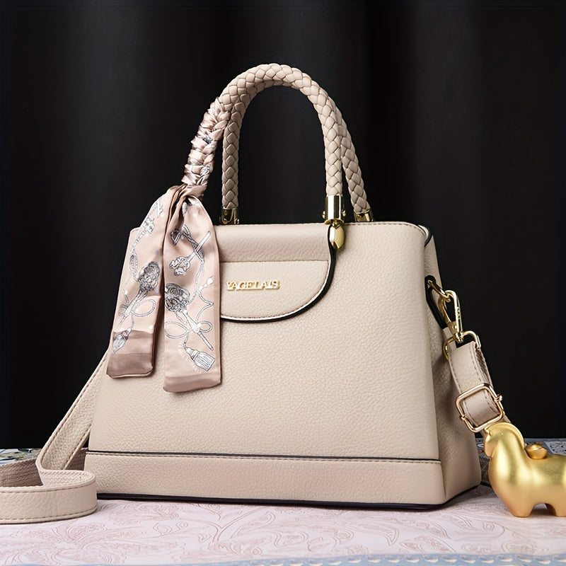 Chic Women's Shoulder Bag with Scarf Accent and Adjustable Strap