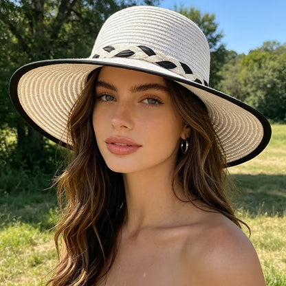 Women’s Lightweight Papyrus Sun Hat with Black Bow - Summer Beach