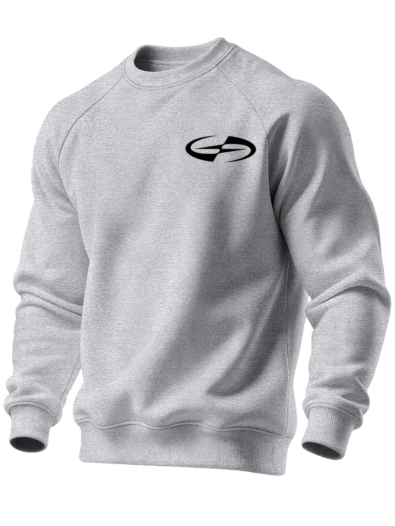 Men's Casual Crew Neck Black Print Sweatshirt for Spring/Fall