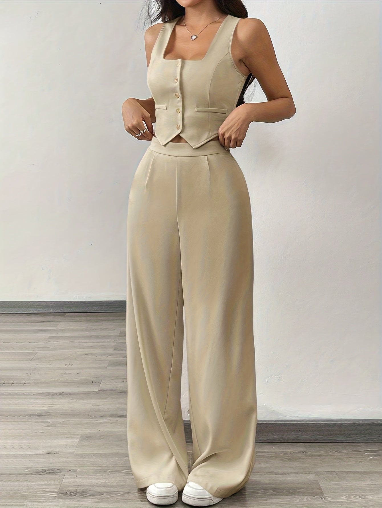 2026 Spring/Summer Casual Fashion Women'S Two-Piece Set Featuring a Vest Top And Fitted Straight-Leg Pants That Enhance The Leg Shape