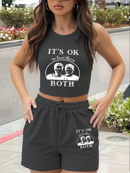 Women’s Casual Sleeveless Crop Top & High-Waisted Shorts Set
