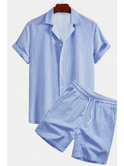 Men's Casual Breathable Bubble Stripe Pajama Set with Drawstring
