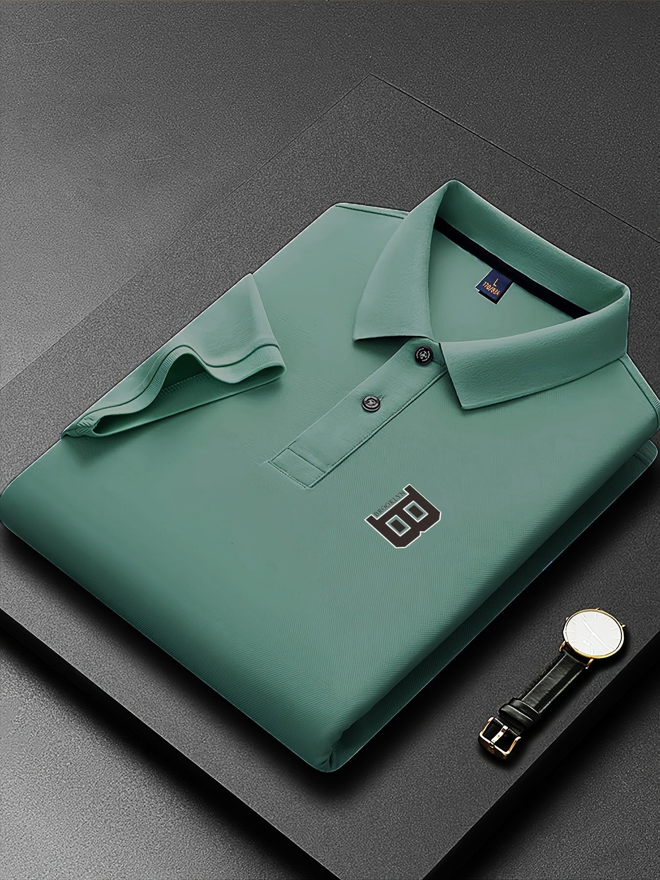 Men'S Fashion Short-Sleeve POLO Shirt | Contrast Rib-Knit Collar with 3D High-Frequency Print | Casual Style, Regular Fit, Summer Season - ayq