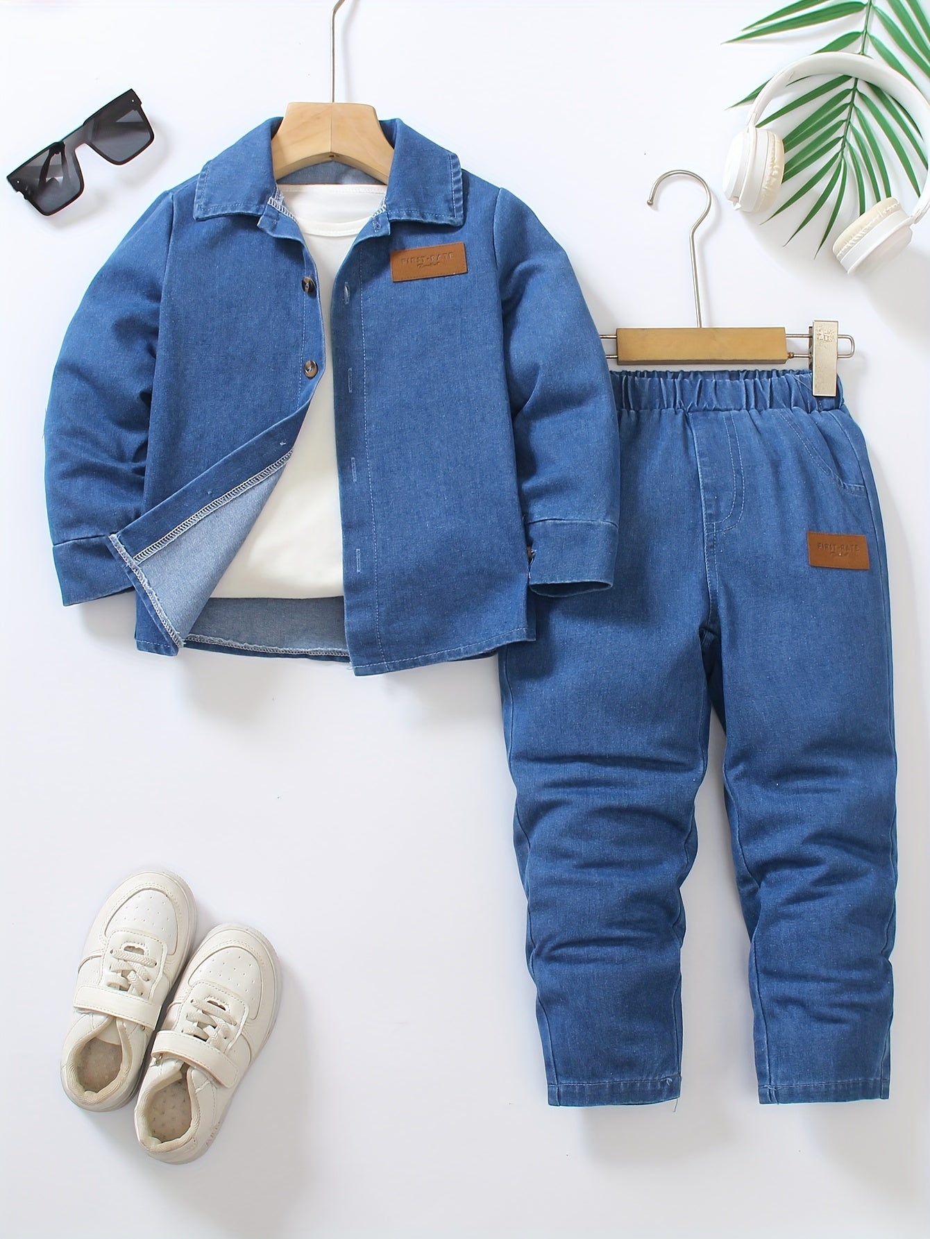 Boys' Casual Denim Set with Long Sleeves for Spring & Fall