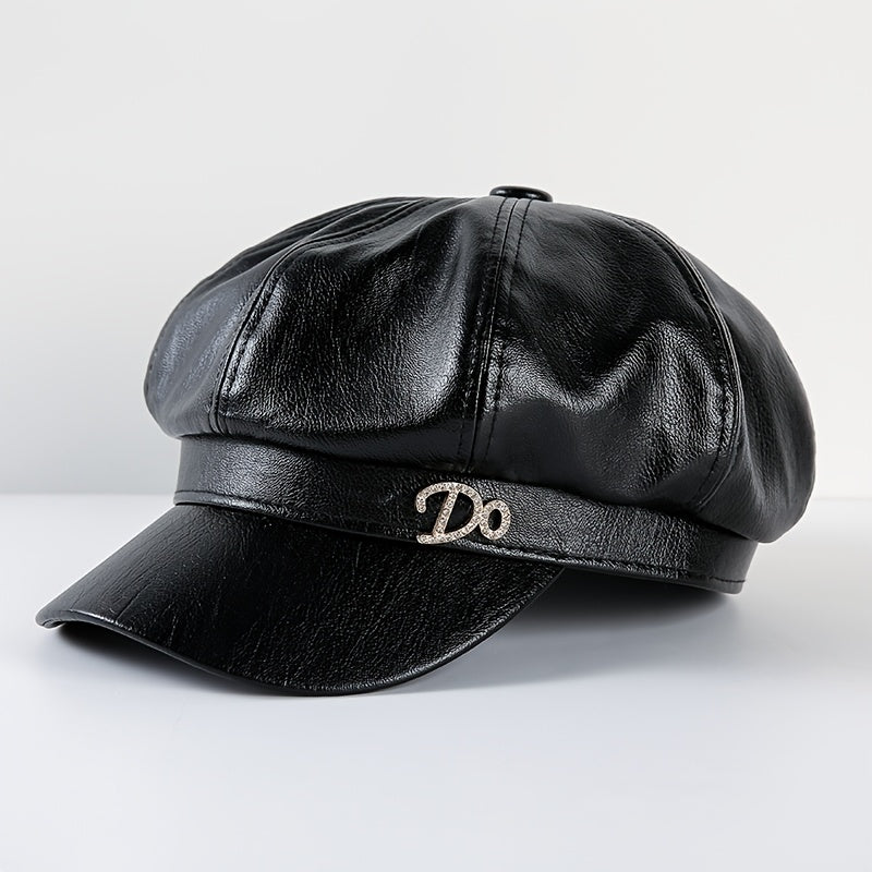 Women's Lightweight British PU Beret Newsboy Cap - Vintage Style