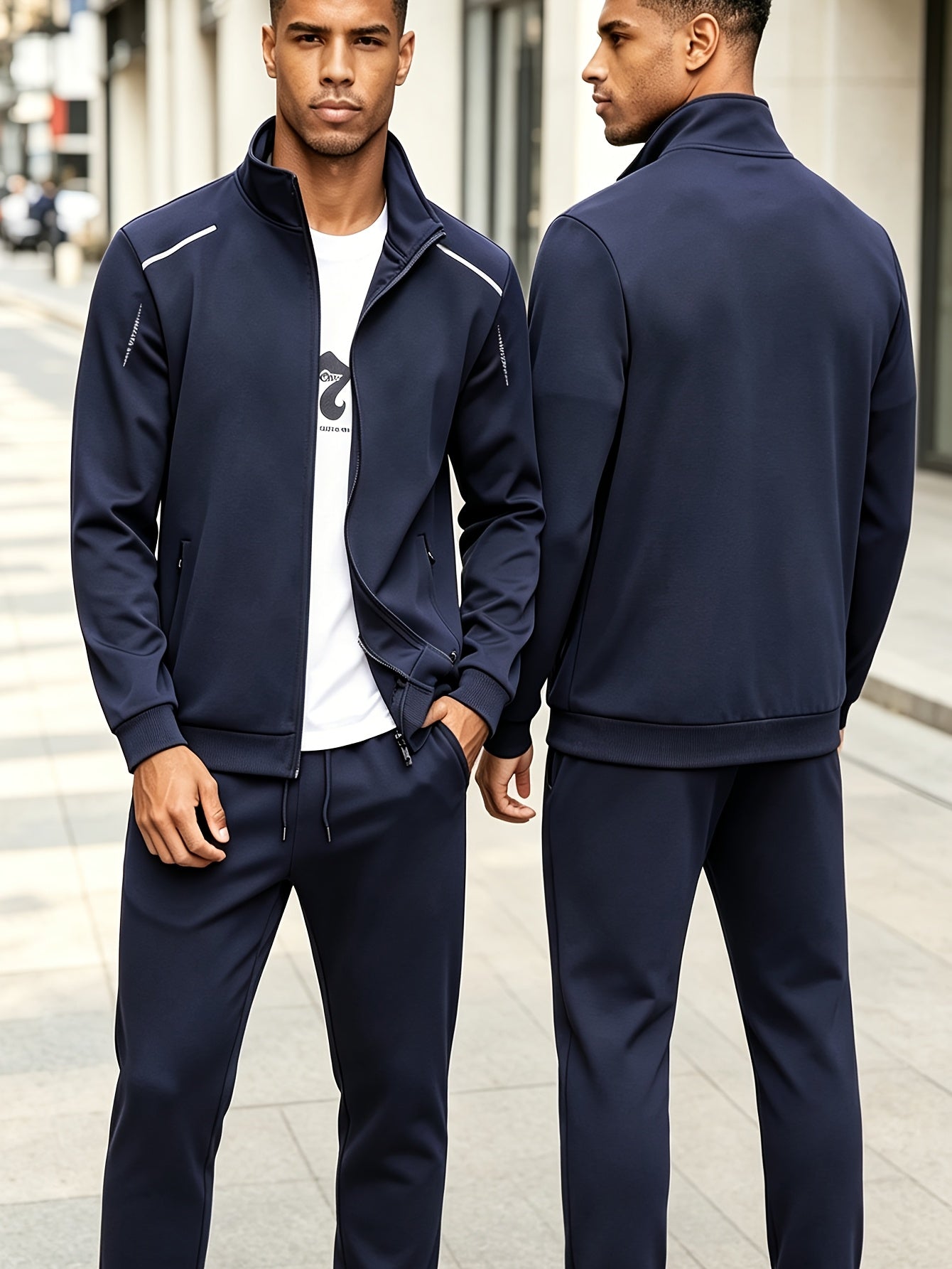 Men's Spring/Fall Stand-Up Collar Sports Cardigan Suit