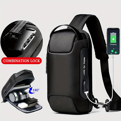 Oxford Fabric Waist Bag with USB Charging  Combination Lock - Sleek Black Crossbody for Men  Women, Ideal for Outdoor Activities  Motorcycle Riding, Perfect Valentine's or Father's Gift, Motorcycle Bag