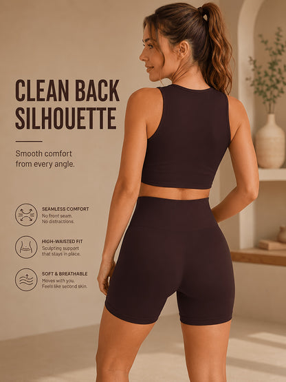 Women's Seamless Ribbed Cropped Tank & Butt-Lifting Yoga Shorts
