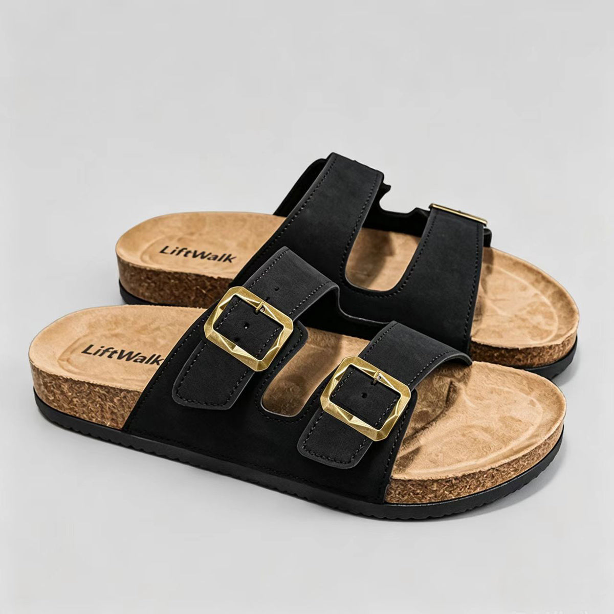 Men's Double Buckle Cork Footbed Sandals with Non-Slip Sole