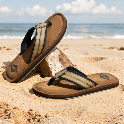 Men's Casual Flip-Flops with Woven PU Strap and EVA Sole